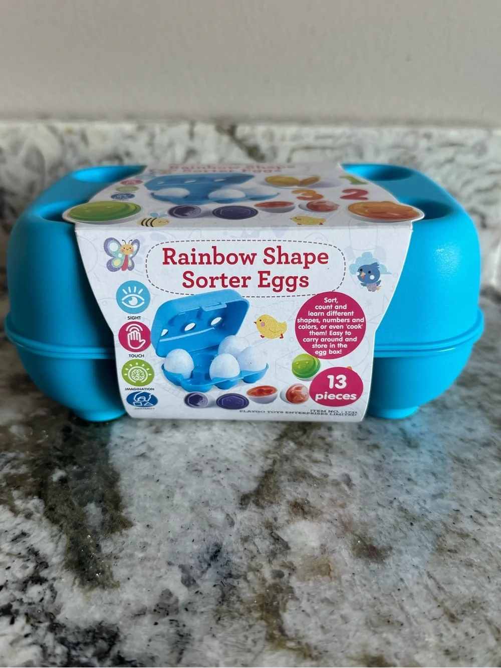 Play Rainbow Shape Sorter Eggs Toy Set 13 Pieces 12m+ Blue Case